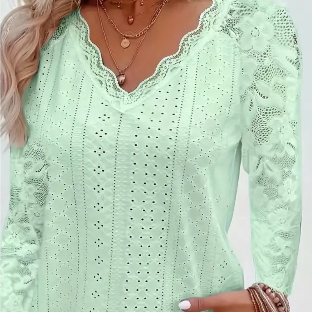 Green lace v neck shirt . New without tags